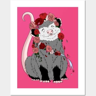 Valentine opossum covered in roses Posters and Art